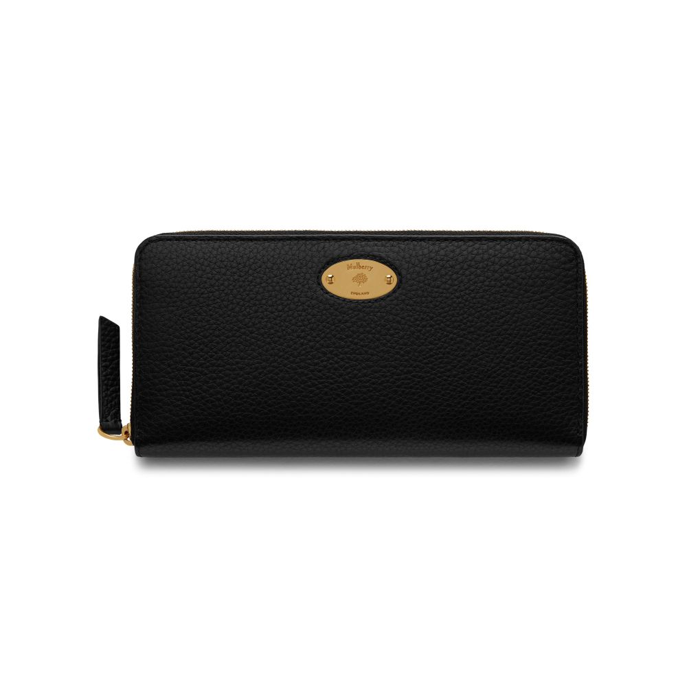 Mulberry Plaque 8 Credit Card Zip Purse Black Small Classic Grain