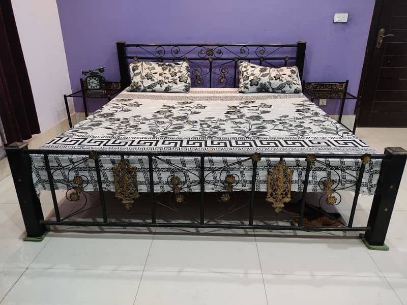 King size iron bed with a molty foam mattress and 2 side tables Beds 1081212683