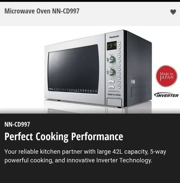 Panasonic Microwave Oven 42 litres Invertor Convection. Made in Japan