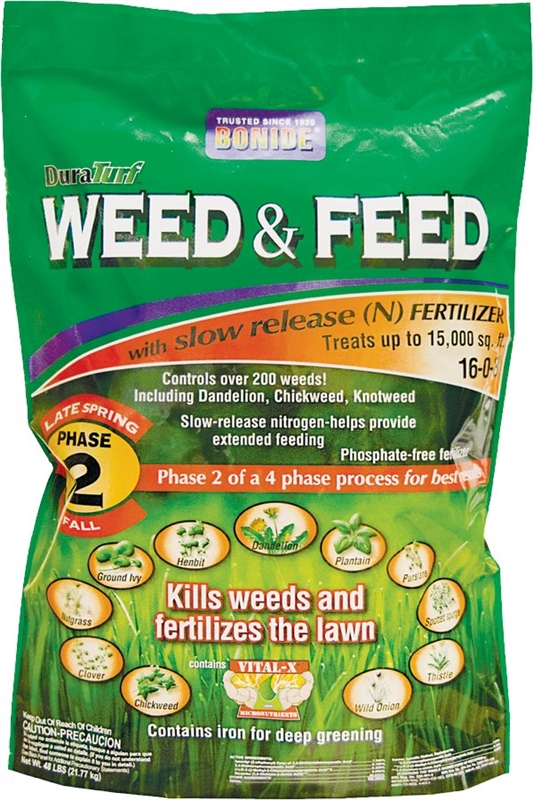 DuraTurf 60424 Weed and Feed Lawn Fertilizer, 48 lb, Solid, 1608 NPK Ratio