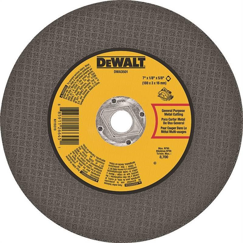 Dewalt DWA3501 Type 1 CutOff Wheel, 7 in Dia x 1/8 in T, A24N Grit, 5/