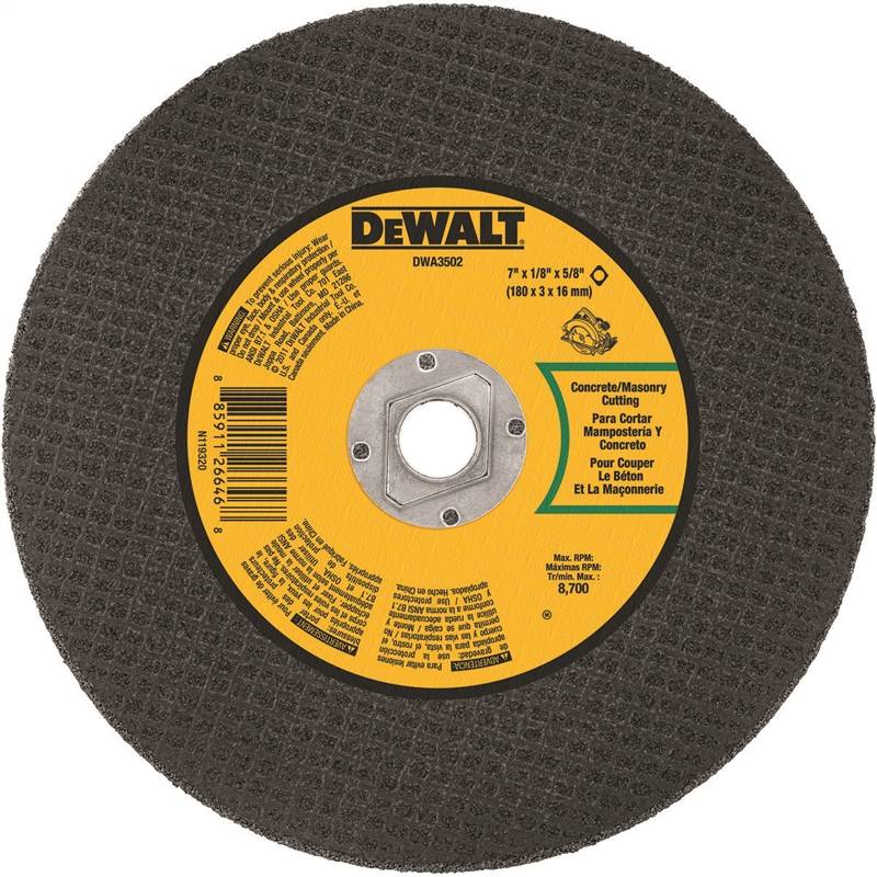 DeWALT DWA3502 Cutting Wheel, 7 in Dia, 1/8 in Thick, 5/8 in Arbor