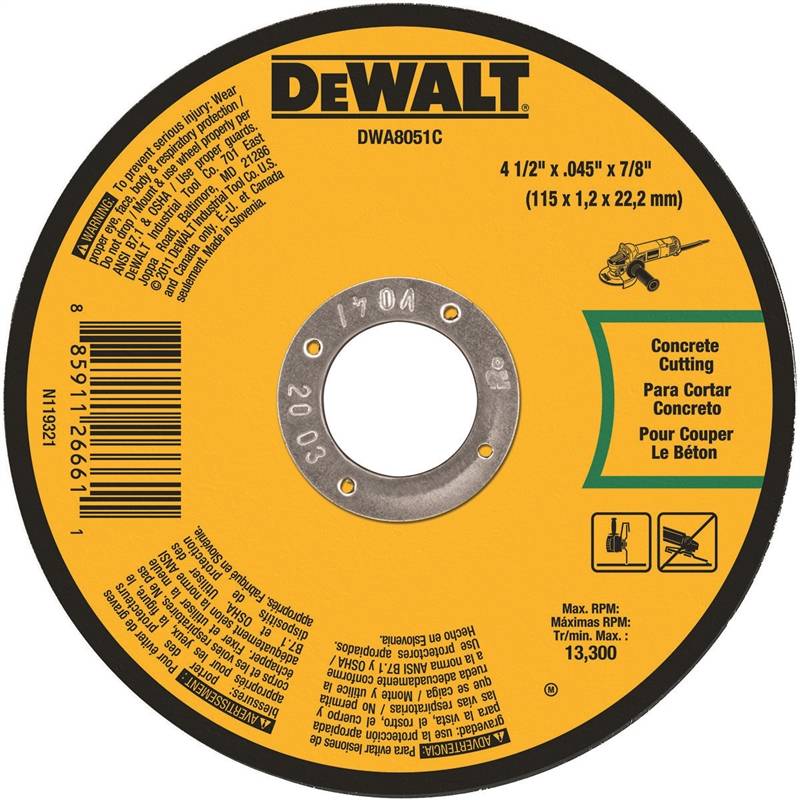 Dewalt DWA8051C Type 1 Small Diameter CutOff Wheel, 41/2 in Dia x 0.