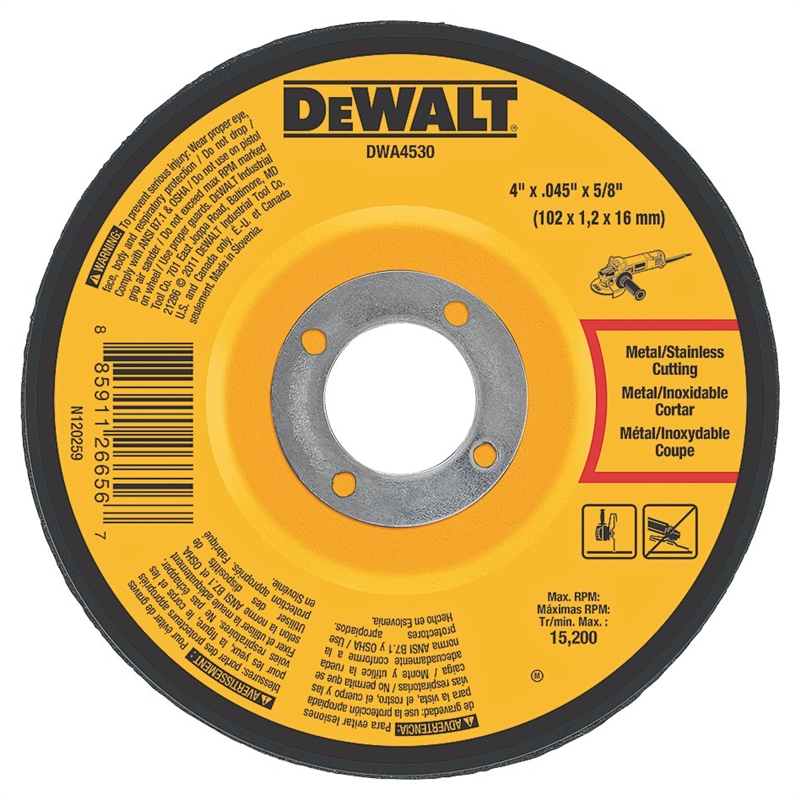 DeWALT DWA4530 Cutting Wheel, 4 in Dia, 0.045 in Thick, 5/8 in Arbor