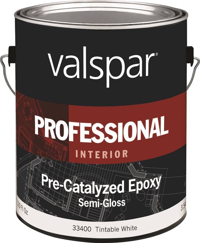Valspar 33400 Pre Catalyzed Epoxy Interior Paint, 1 gal Container, 400 sqft/gal, Tintable White