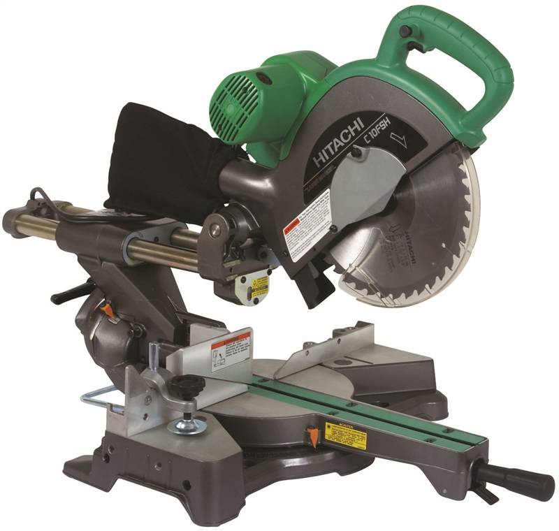 Hitachi C10FSHPS Double Bevel Sliding Compound Corded Miter Saw with Laser Marker, 120 VAC, 12 A