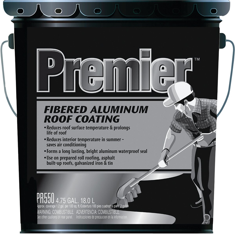 Henry Premier Fibered Aluminum Roof Coating, 4.75 gal, Liquid, Black