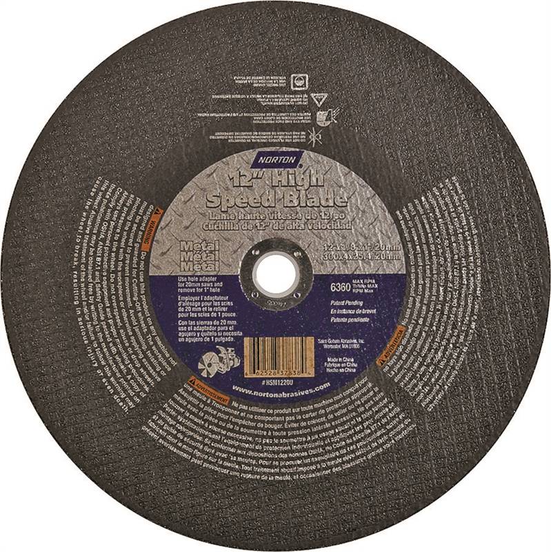 Norton 37838 Type 1 CutOff Wheel, 12 in Dia x 1/8 in T, 20 mm Arbor