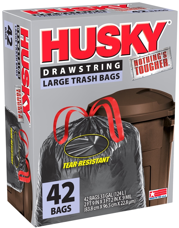 Husky HK33DS042B Kitchen Trash Bag, 33 gal, 3 ft 2 in L x 2 ft 9 in W x