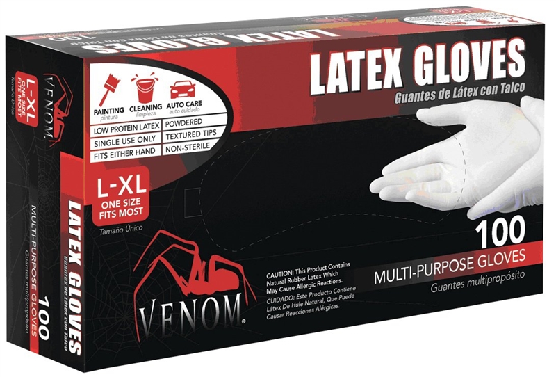 Venom Steel VEN4125 NonSterile Disposable Gloves, L/XL, Latex, Clear