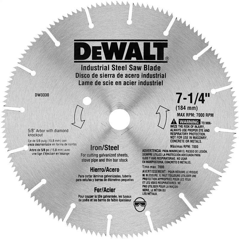 DeWALT DW3330 Saw Blade, 71/4 in Dia, 5/8 in Arbor, 16Teeth, Steel