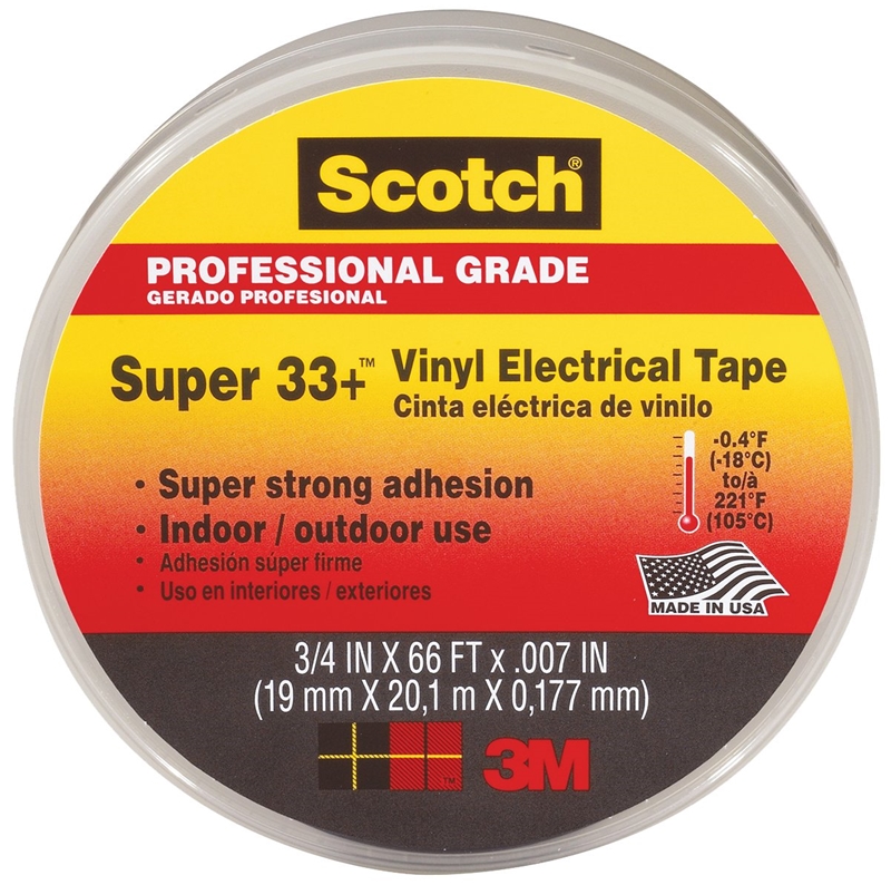 Scotch Super 33+ 6132 Electrical Tape, 3/4 in W x 66 ft L x 7 mil T, 600 V, Black