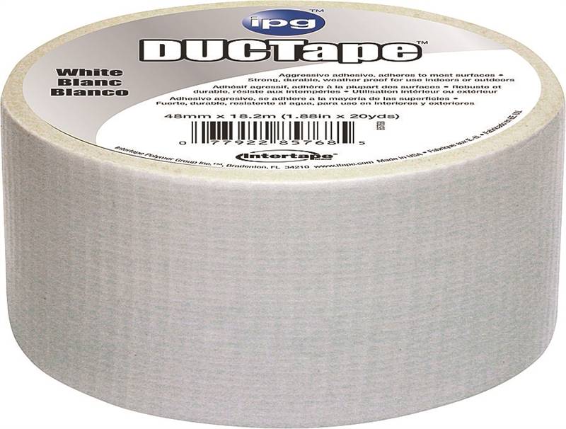 IPG 6720WHT Duct Tape, 20 yd L, 1.88 in W, PolyethyleneCoated Cloth