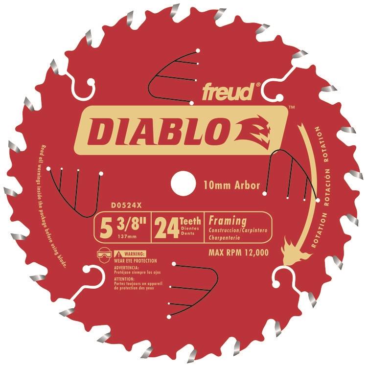 Diablo D0524X Circular Saw Blade, 53/8 in Dia x 0.039 in T, 24 Teeth