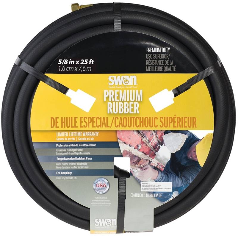 SWAN SGC58025 Garden Hose, 25 ft L, Rubber, Black