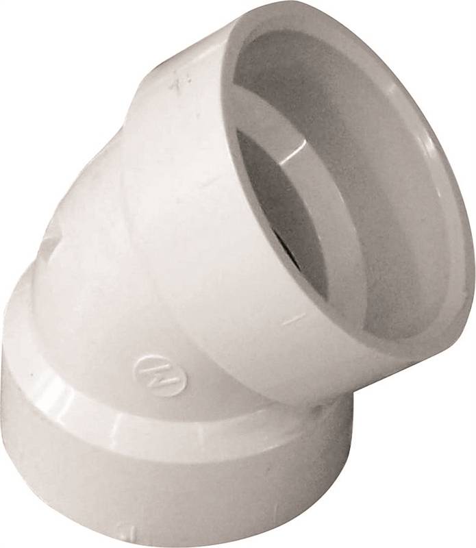 Genova 70615 DWV Sanitary Pipe Elbow, 45 deg, 11/2 in, Hub, SCH 40, PVC