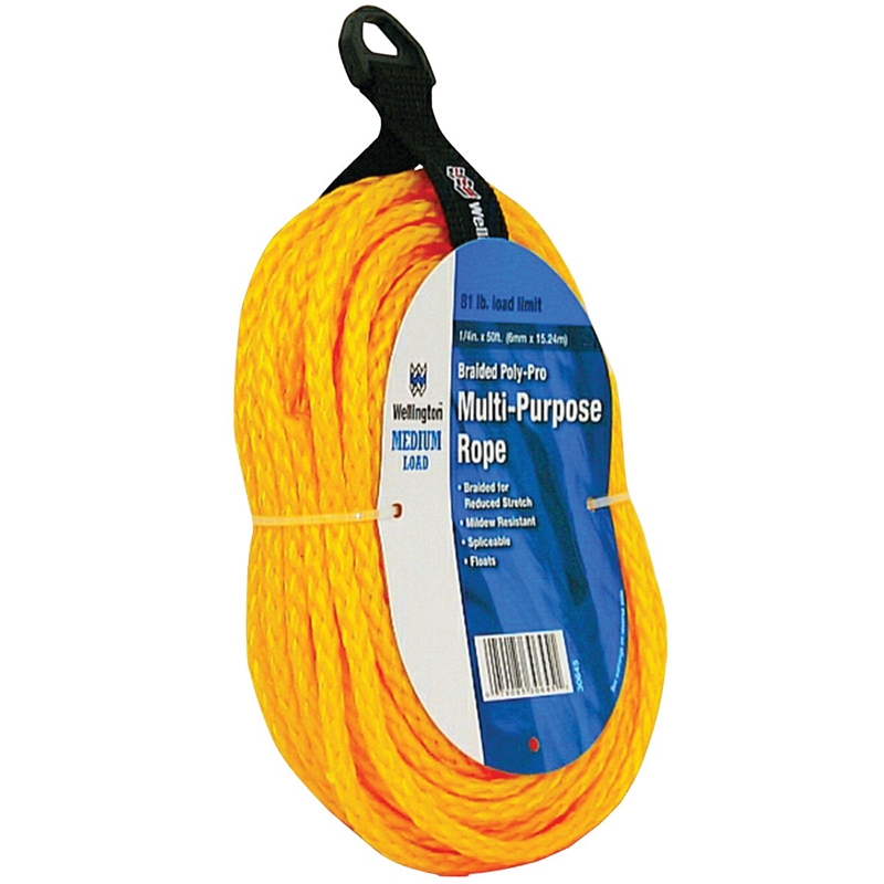 Wellington 30645 Hollow Braided Rope, 1/4 in Dia x 50 ft L, 81 lb
