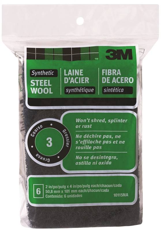 3M 10115 Rectangular? Steel Wool Pad, 4 in L x 2 in W, Synthetic Fiber