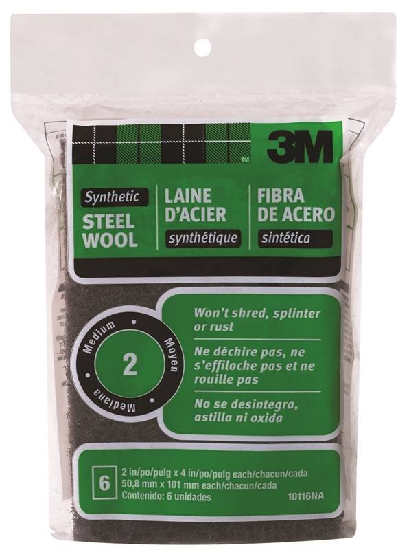 3M 10116 Rectangular? Steel Wool Pad, 4 in L x 2 in W, Synthetic Fiber