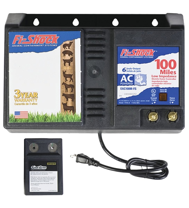 FiShock EAC100MFS AC Powered, Low Impedance Electric Fence Charger, Battery Powered, 6 j