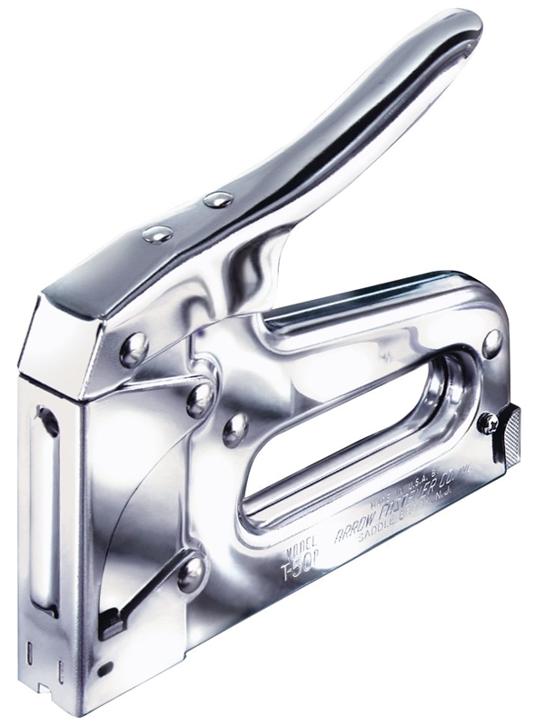 Arrow T50P Heavy Duty Staple Gun Tacker, 3/8 in Crown, Steel, Chrome