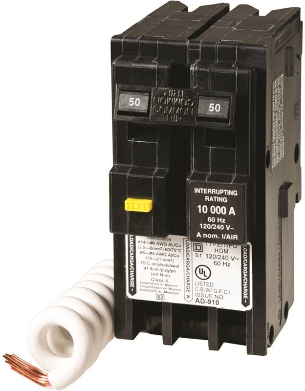 Square D Homeline HOM250GFICP Circuit Breaker, GFCI, Mini, 50 A, 2