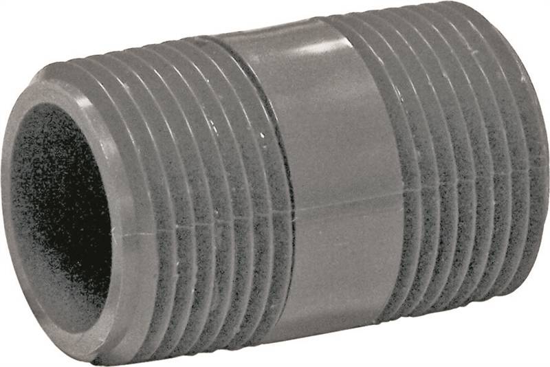 GENOVA P12 Pipe Nipple, 1 in, NPT, PVC, Gray, SCH 80 Schedule, 2 in L