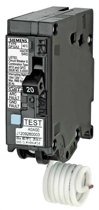 Siemens Q120DF Circuit Breaker, AFCI, GFCI, 20 A, 1 -Pole, 120 V
