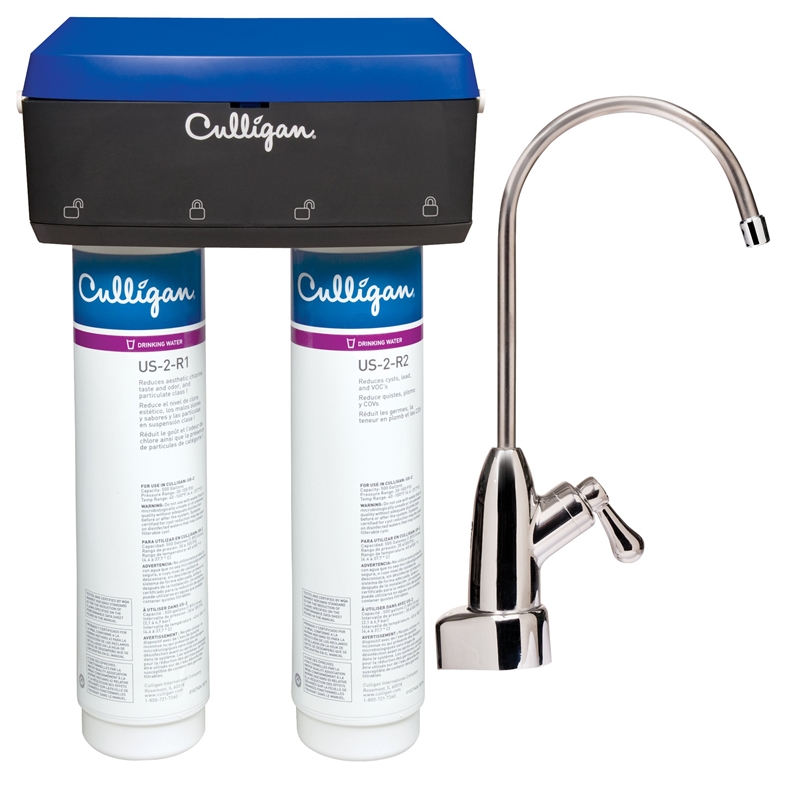 Culligan US2 Drinking Water Filtration System, 0.5 gpm, Carbon Block Filtration, 2Stage, White