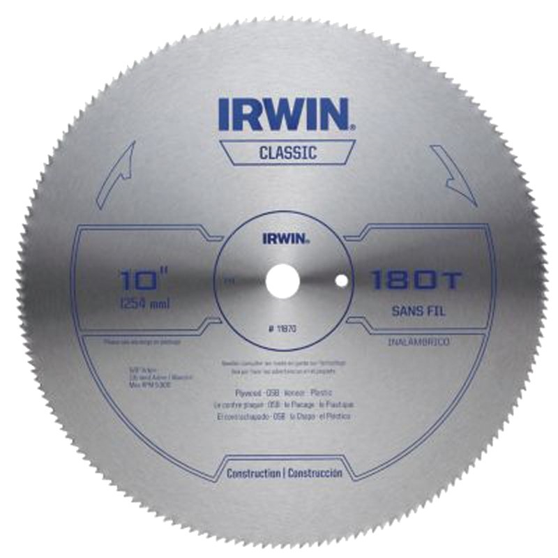 Irwin 11870 Circular Saw Blade, 10 in Dia x 1.6 mm T, 180 Teeth, 5/8 in