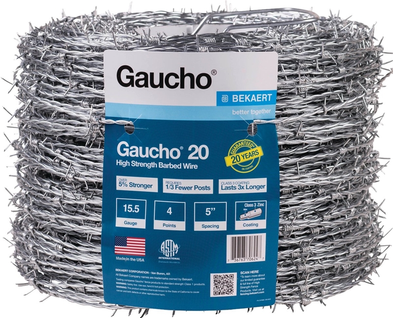 Gaucho 118293 4Point Barbed Wire, 1320 ft L, 5 in Barb, High Tensile