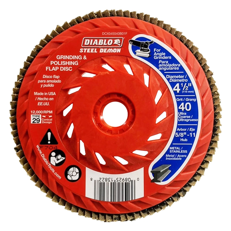 Diablo DCX045040B01F Flap Disc, 41/2 in Dia, 5/811 Arbor, 40 Grit
