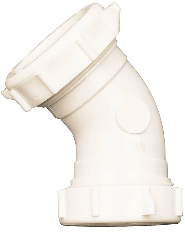 Plumb Pak PP20557 Drain Pipe Elbow, 11/2 in, 45 deg Angle, PVC, White