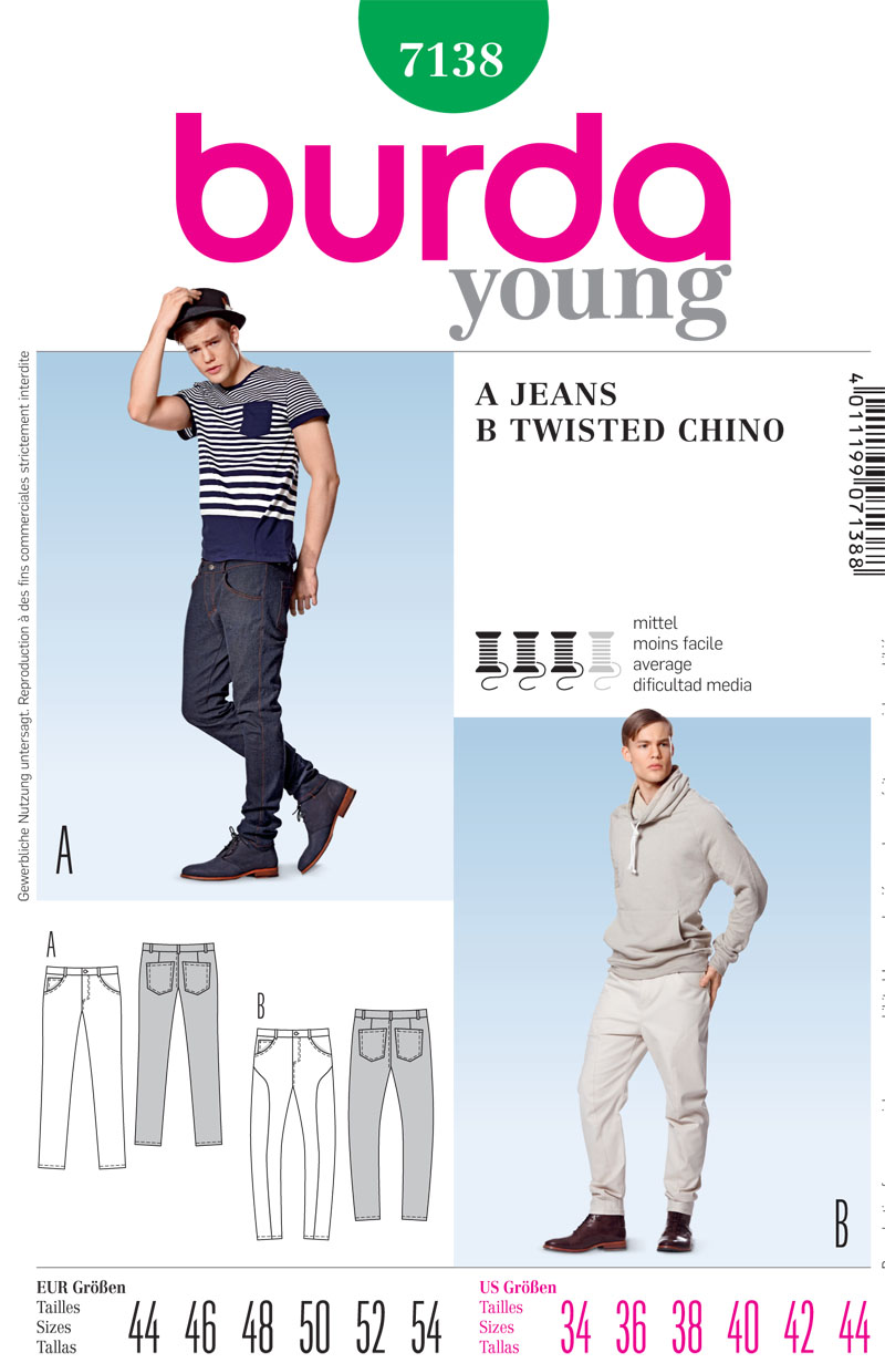 Burda 7138 Men's Jeans sewing pattern
