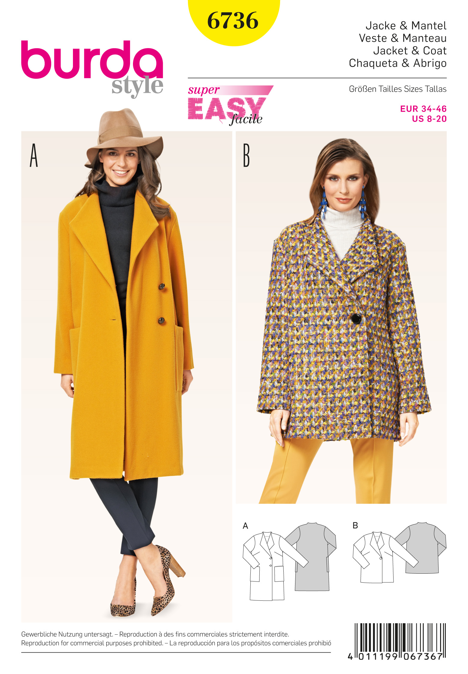 Burda 6736 Misses' Jackets and Coats