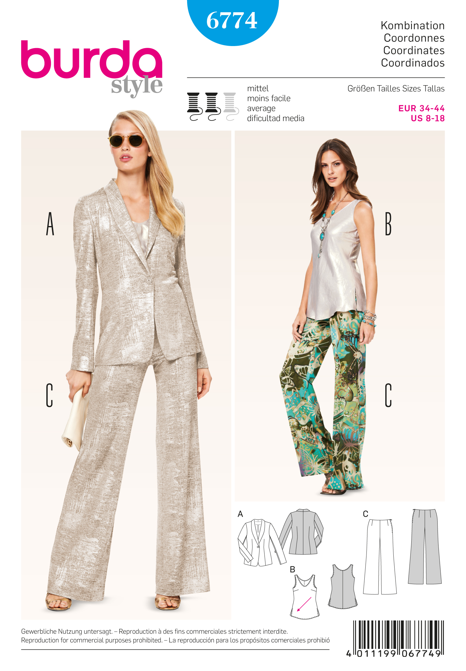 Burda 6774 Burda Style Coordinates, Pantsuits, Suits sewing pattern