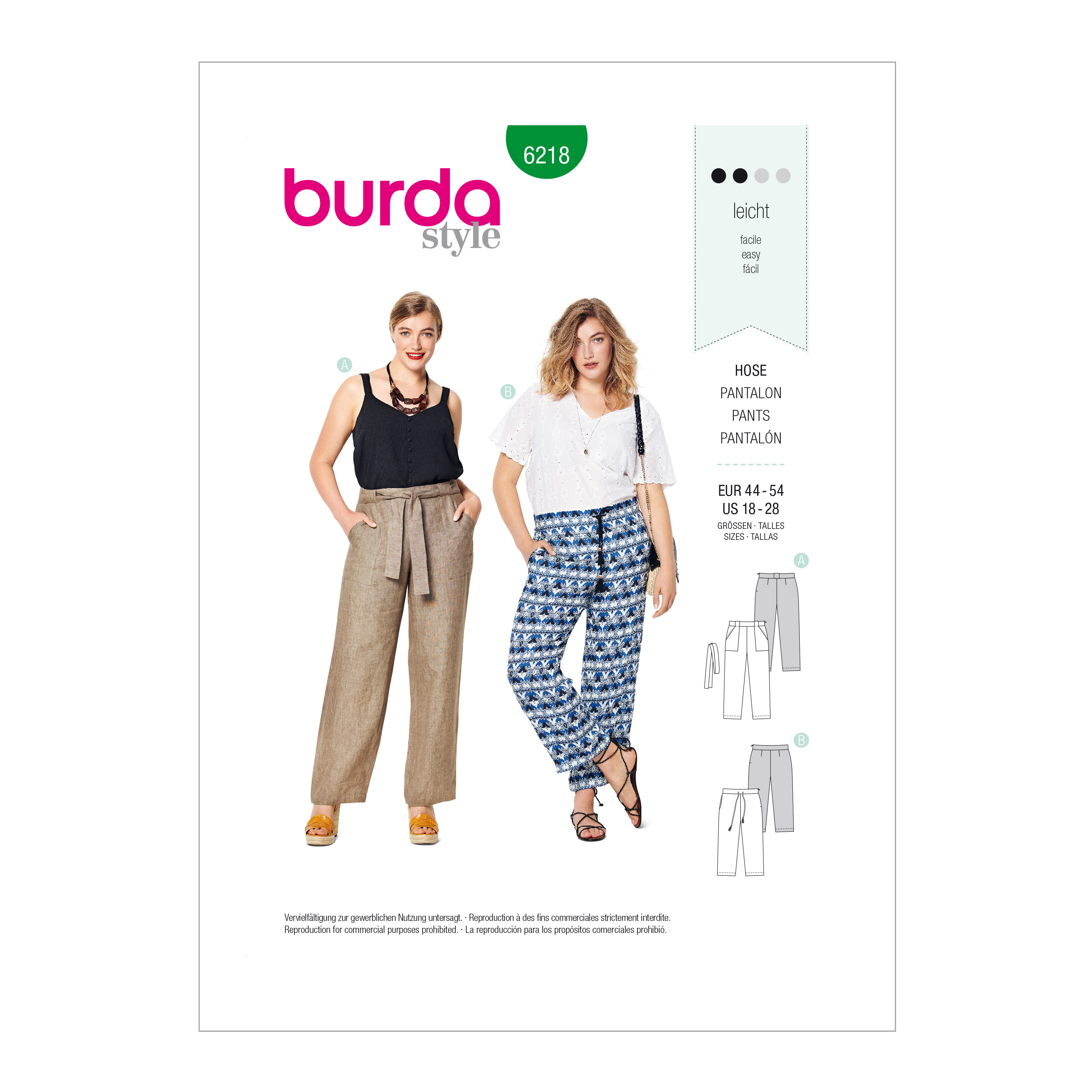 Burda 6218 Women's StraightLeg Pants
