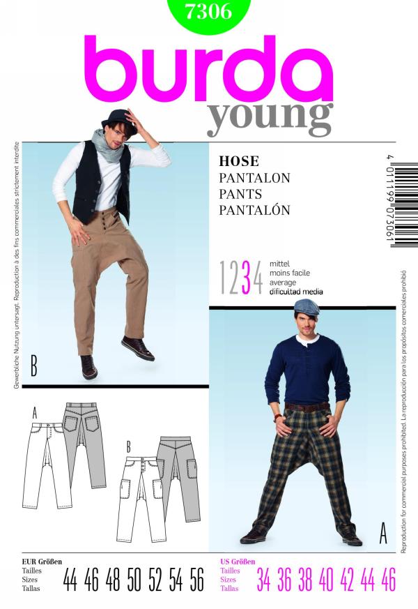 Burda 7306 men's pants sewing pattern
