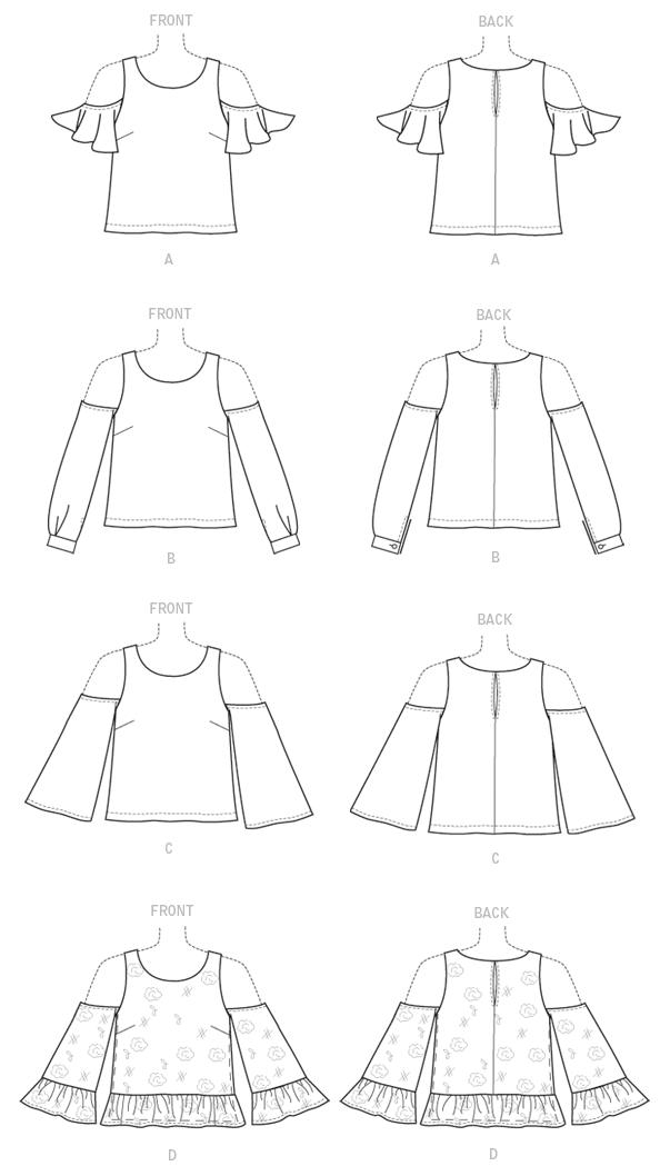 McCall's 7510 Misses' ColdShoulder Tops with Flared or Cuffed Sleeves