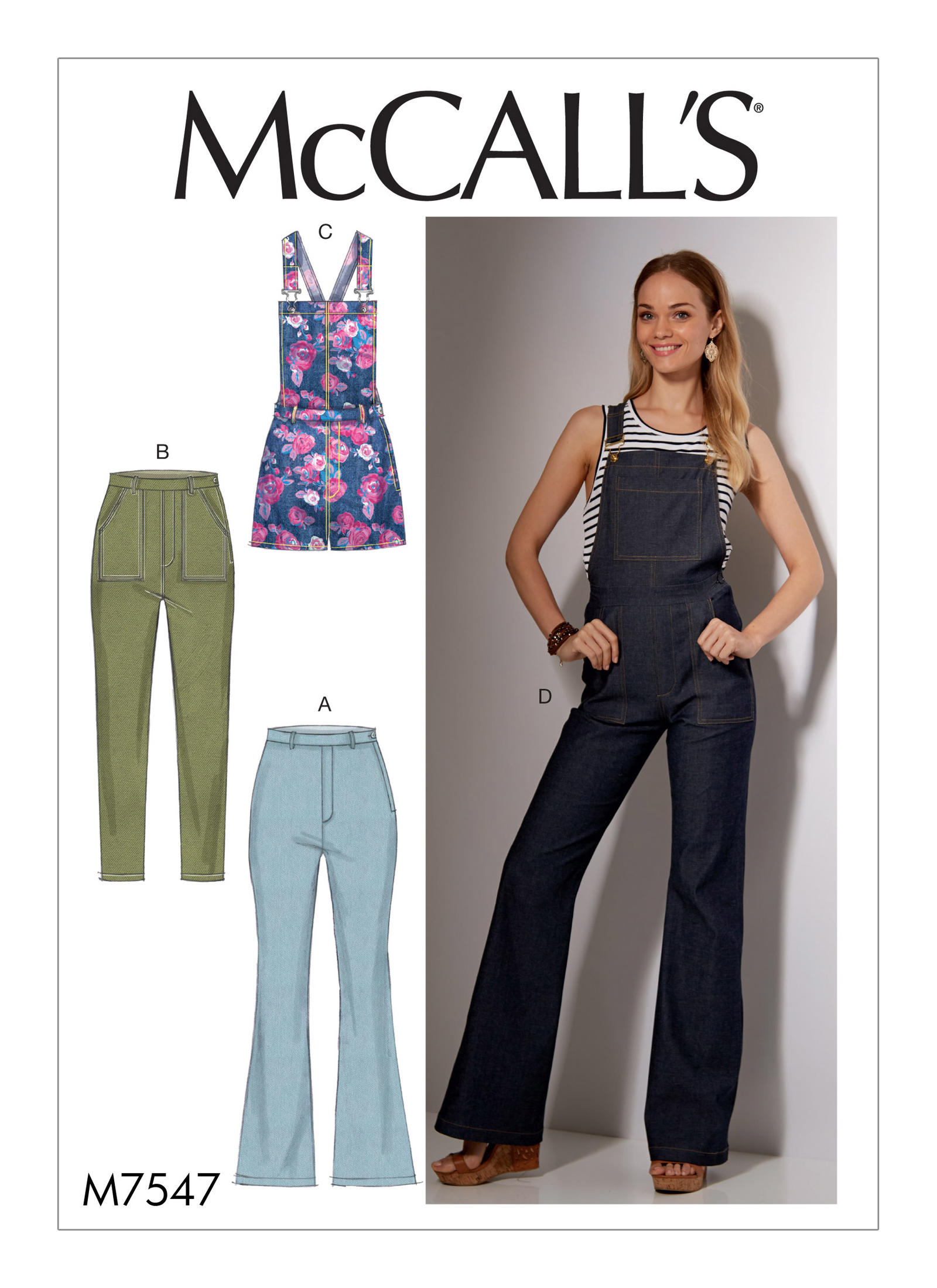 McCall's 7547 Misses' Flared Jeans and Overalls, Skinny Jeans, and