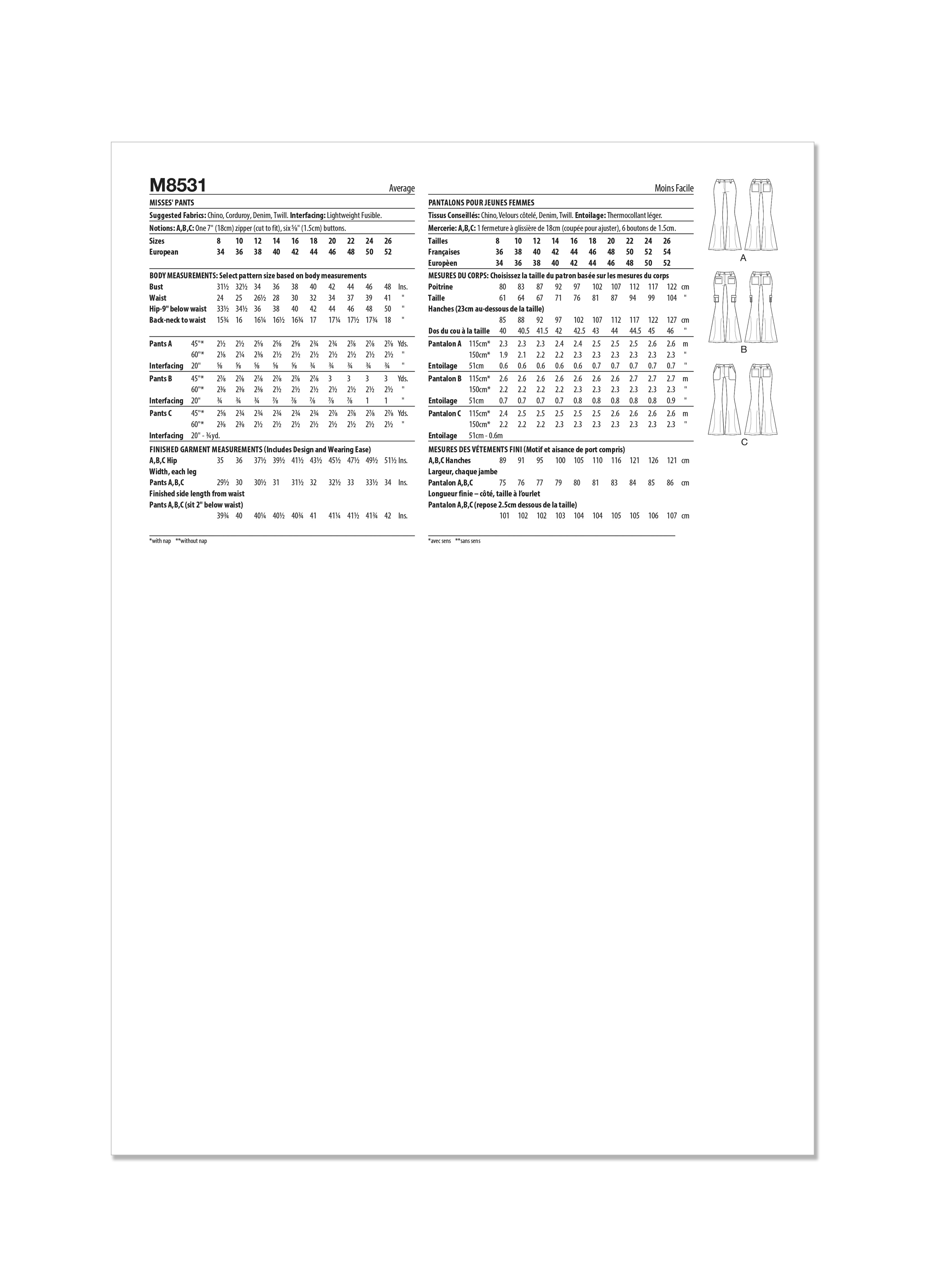 McCall's 8531 Misses' Pants