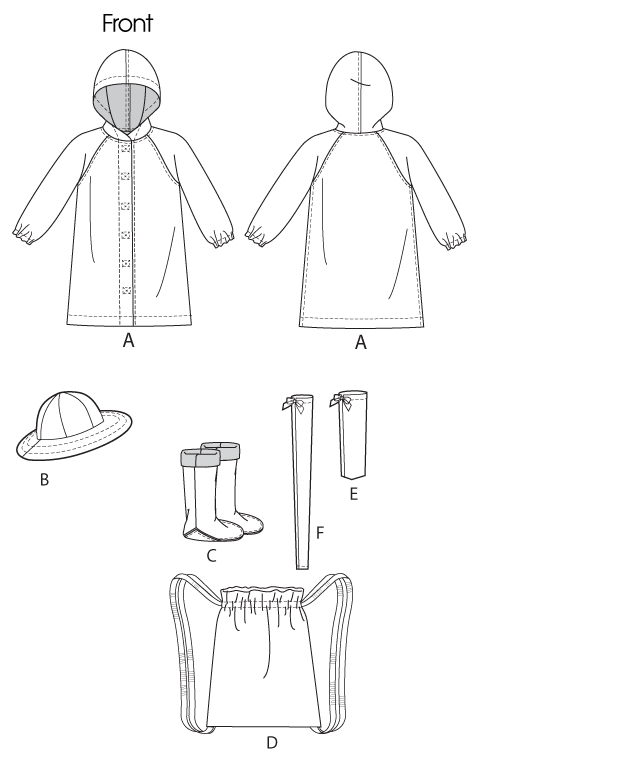 McCall's 6392 Children's/Girls' Raincoat, Hat, Boot Liners, Backpack