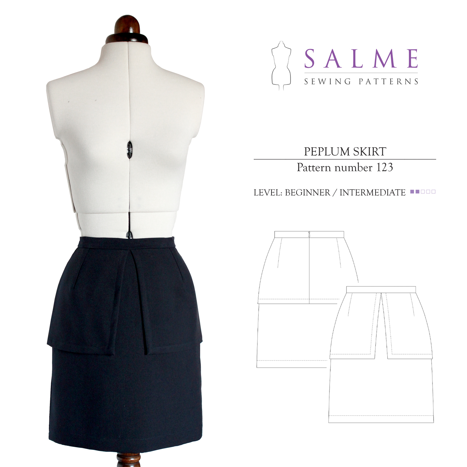 Salme Sewing Patterns 123 Peplum Skirt Downloadable Pattern