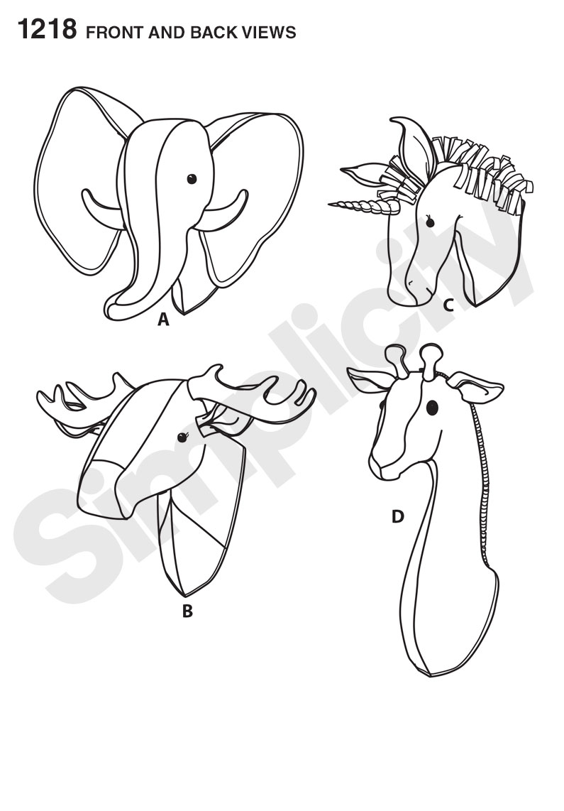 Simplicity 1218 Plush Stuffed Animal Heads