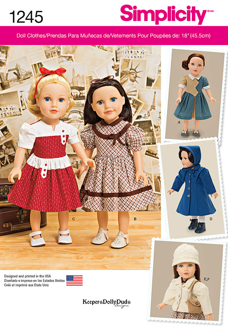 Simplicity 1245 Vintage Style 18" Doll Clothes sewing pattern