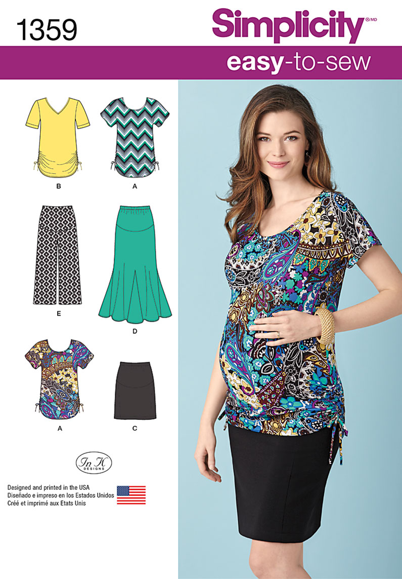 Simplicity 1359 Misses' Maternity Knit shirts, Gaucho Pants and Tops