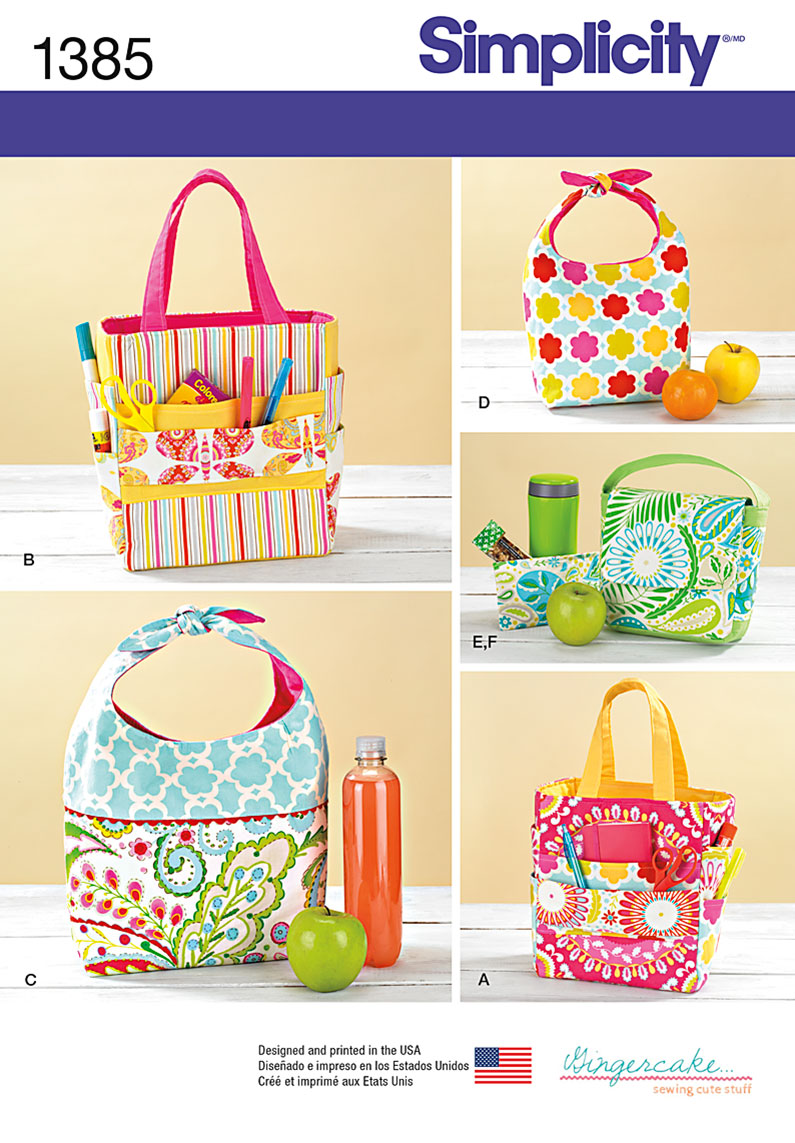Simplicity 1385 Art Caddies, Lunch Bags and Snack Bag