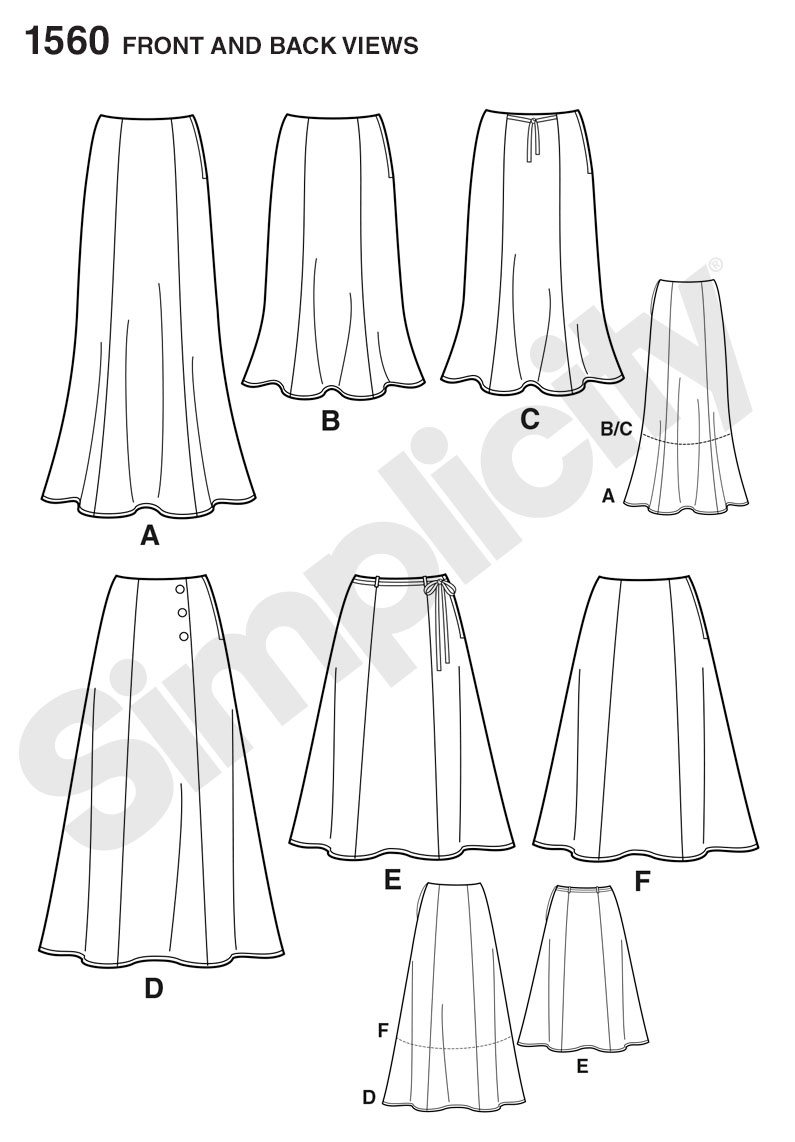 Simplicity 1560 Misses' Skirts Each in Two Lengths