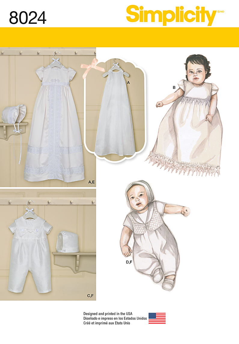 Simplicity 8024 Babies' Christening Sets with