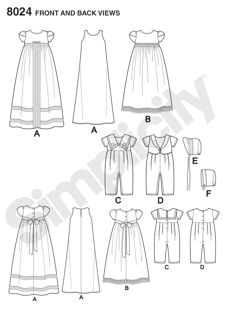 Simplicity 8024 Babies' Christening Sets with
